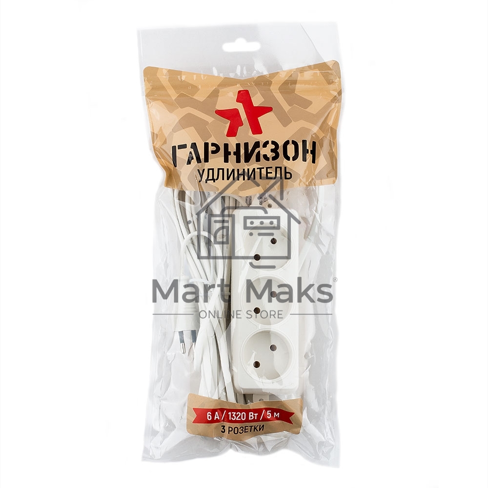 Удлинитель Гарнизон EL-E3-W-3, 3 розетки допустимый ток 6А, длина 3м.
