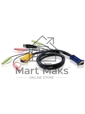 Кабель ATEN KVM Cable 2L-5305U Кабель для KVM: USB(Am)+DB15(m)+2*Audio (PC) -на- SPHD15(m)+2*Audio (KVM), 5м