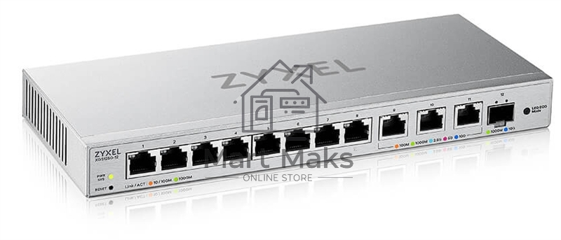 Мультигигабитный Smart L2 коммутатор Zyxel XGS1250-12, 8xGE, 3x1/2,5/5/10G, 1xSFP+, кнопка LED ECO Mode, настольный