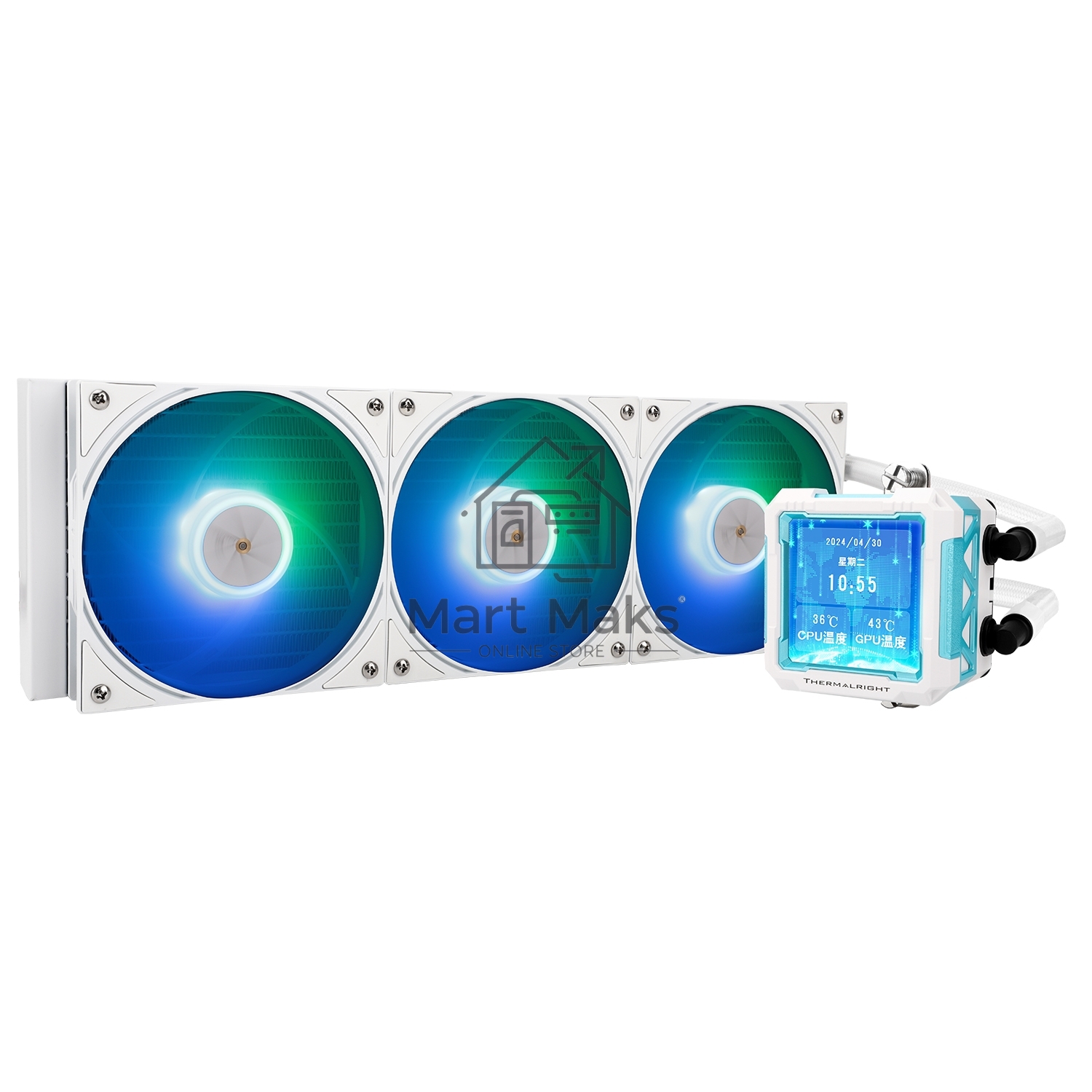 Водяное охлаждение для процессора Thermalright Frozen Warframe Pro 360 White ARGB (360mm, White, ARGB/ Fans: 3x120mm, 70.84CFM, 29.8dBA, 2000RPM/ Pump height 60mm, 23dBA, 3000RPM, Rad thickness 27mm/ S: 1200, 1700, 1851, 2011, 2066, 115X, AM4, AM5)