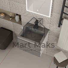 Тумба под раковину Bau Stil Loft grey brushed, раковина кварцевая BAU Stil 50, серый металлик