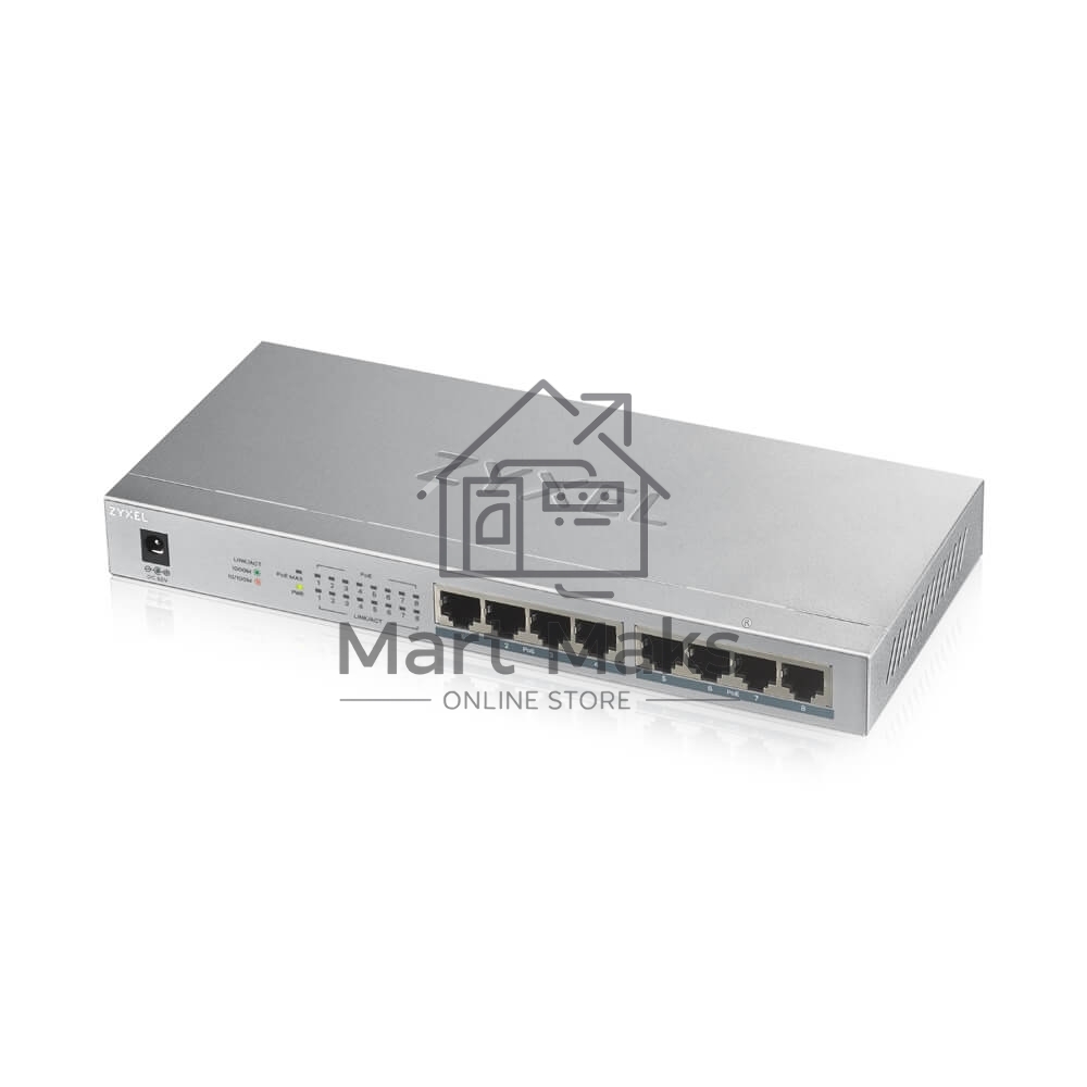 Коммутатор Zyxel GS1008HP Switch PoE +, 8xGE PoE +, tabletop, metal, silent, budget PoE 60 W
