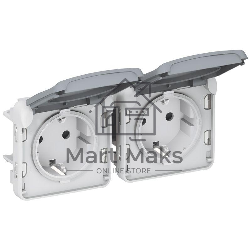 Механизм розетки 2-м СП Plexo горизонт. с защ. крышкой с заземл. IP55 сер. Legrand 069576