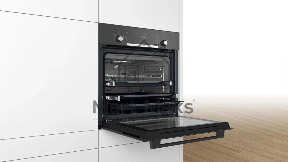 Духовой шкаф электрический Bosch HBJ558YB3Q, 60 см, 66 л, черный, класс энергоэффективности А, 8 режимов, LCD-дисплей, галогенное освещение, самоочистка EcoClean