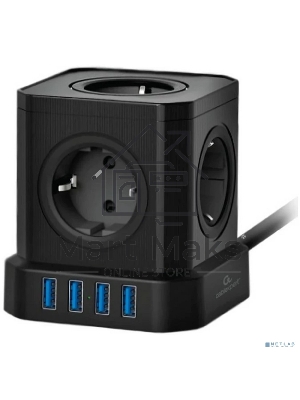 Сетевой фильтр Cablexpert Tower, TWR-5-U4-B-2, 5р, 10А, 4хUSB, 3.1А, 2м, ур.защиты 4+, черный, коробка