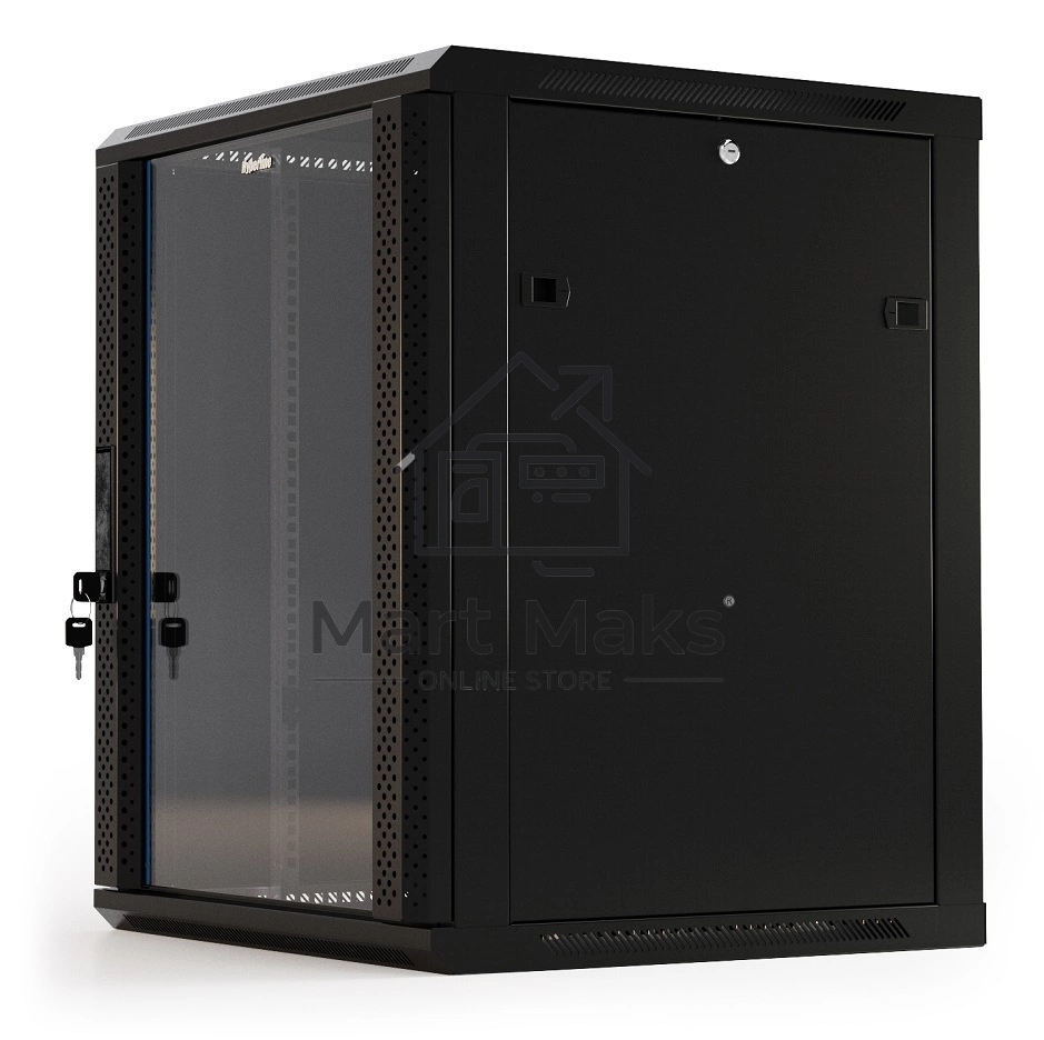 Шкаф коммутационный Hyperline (TWB-2766-GP-RAL9004) настенный 27U 600x600мм пер.дв.стекл 2 бок.пан. 60кг черный 49.9кг 1304мм