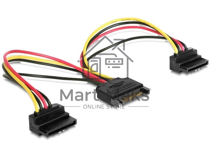 Кабель Gembird/Cablexpert Кабель питания SATA, 15см, 15pin (M)/2x15pin(F) на 2 SATA устройства, угловой разъем (CC-SATAM2F-02)