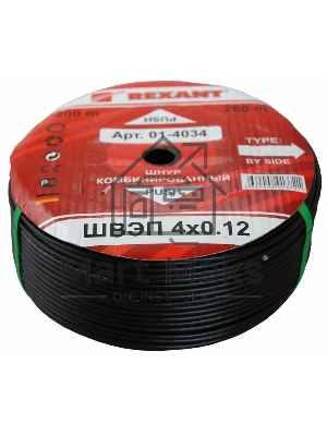 Кабель ШВЭП (ШСМ) 4x0,12 мм² (бухта 200 м) черный Rexant