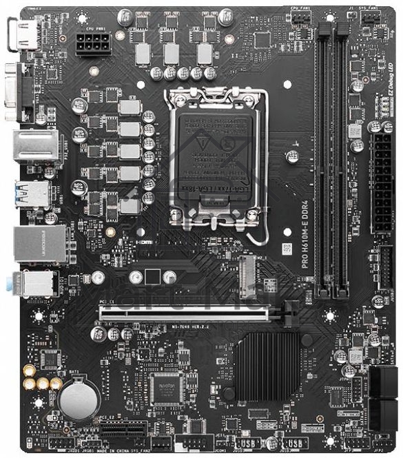 Материнская плата MSI PRO H610M-E DDR4, LGA 1700, Intel H610, 2xDDR4, 4xSATA, 1xM.2, 1xPCIe 4.0 x16, 1xPCIe 4.0 x1, 1xHDMI, 1xVGA, 1xRJ45 1Gb, 2xUSB-A 3.2 Gen 1, 4xUSB-A 2.0, 3x3.5мм, 7.1, mATX