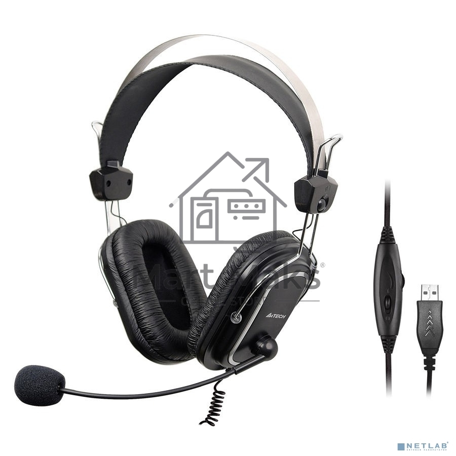 Наушники с микрофоном A4Tech HU-50 черный 2м накладные USB оголовье