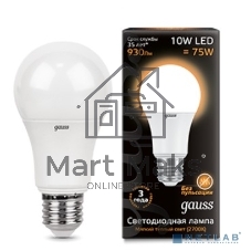 Лампа светодиодная GAUSS 102502110 LED A60 10W E27 880lm 3000K 1/10/50