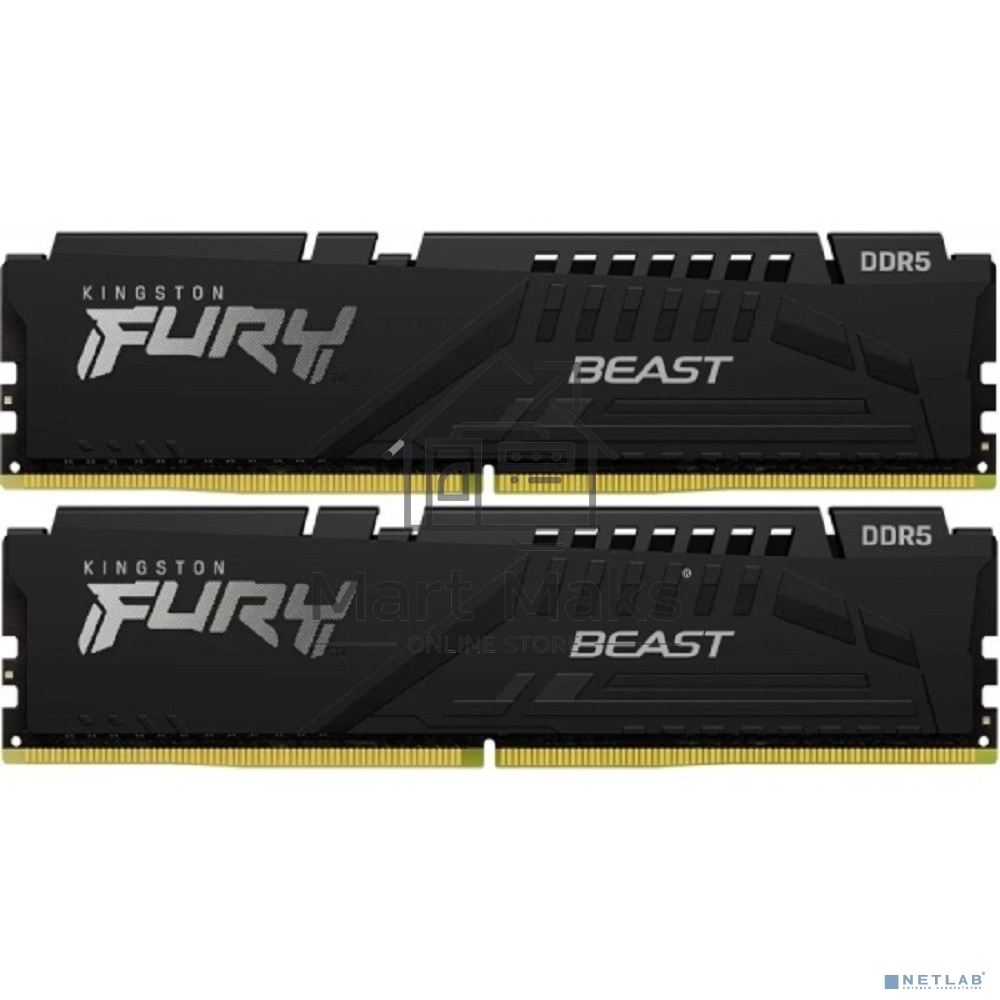 Оперативная память Kingston Fury Beast, DDR5, 32Gb (2x16Gb), 6400MHz, CL32, DIMM, с радиатором, черный