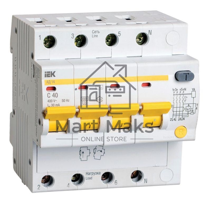 Выключатель автоматическийIek MAD10-4-040-C-030 АД14 4Р 40А30мА ИЭК