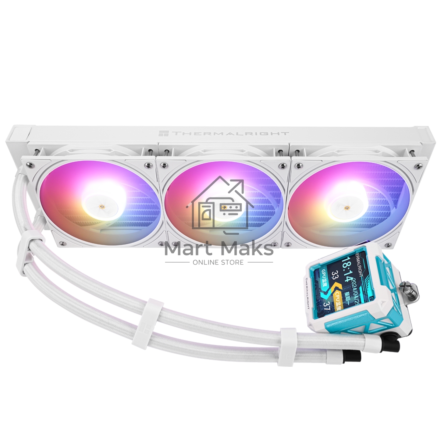 Водяное охлаждение для процессора Thermalright Frozen Warframe Pro 360 White ARGB (360mm, White, ARGB/ Fans: 3x120mm, 70.84CFM, 29.8dBA, 2000RPM/ Pump height 60mm, 23dBA, 3000RPM, Rad thickness 27mm/ S: 1200, 1700, 1851, 2011, 2066, 115X, AM4, AM5)
