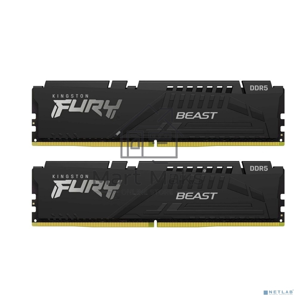 Оперативная память Kingston Fury Beast, DDR5, 64GB (2x32GB), 5600MHz, CL40, DIMM, радиатор, черный