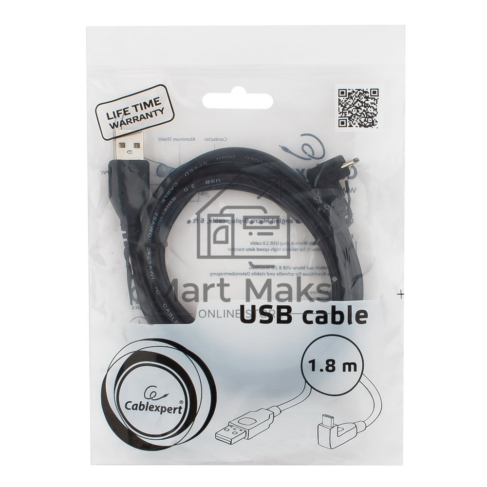Кабель Gembird/Cablexpert Pro CCP-mUSB2-AMBM90-6, AM/microBM 5P, 1,8м, угловой, экран, черный