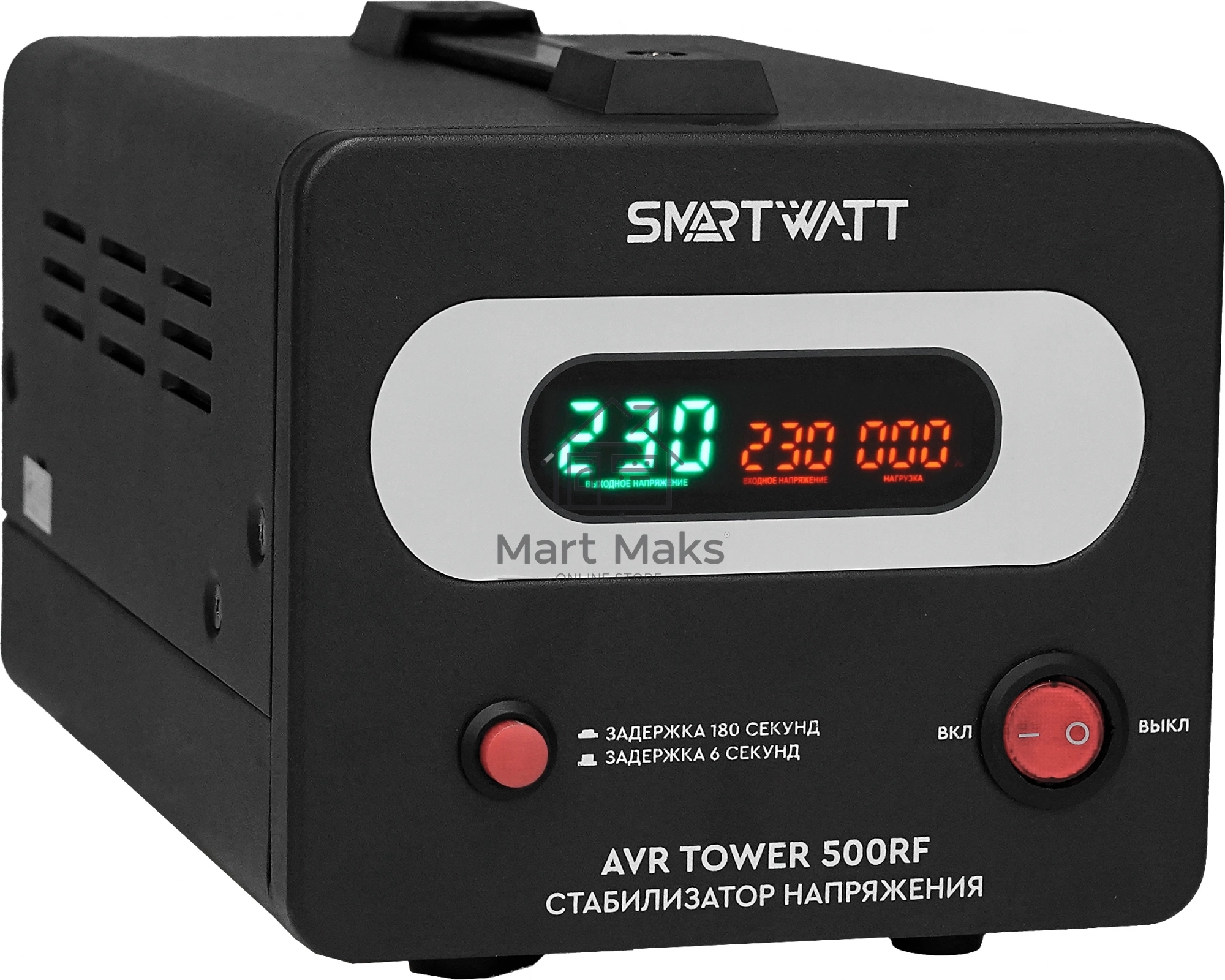 Напольный стабилизатор напряжения SMARTWATT AVR TOWER 500RF (140W - 260W, 500VA, 0.5 кВт, 50-60 Гц, розеток - 1, LED-дис
