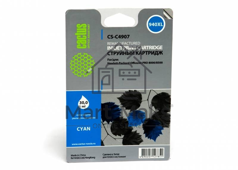 Картридж струйный Cactus CS-C4907 №940 голубой (30 ml) для HP OfficeJet PRO 8000/8500