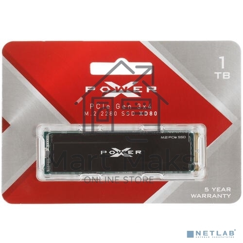 Накопитель SSD Silicon Power XD80, 1Tb, PCIe 3.0 x4, M.2 2280, NVMe, R/W 3400/3000