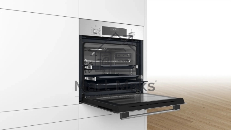 Духовой шкаф электрический Bosch HBJ558YS3Q, 60 см, 66 л, нержавеющая сталь, класс энергоэффективности А, 8 режимов, LCD-дисплей, галогенное освещение, самоочистка EcoClean