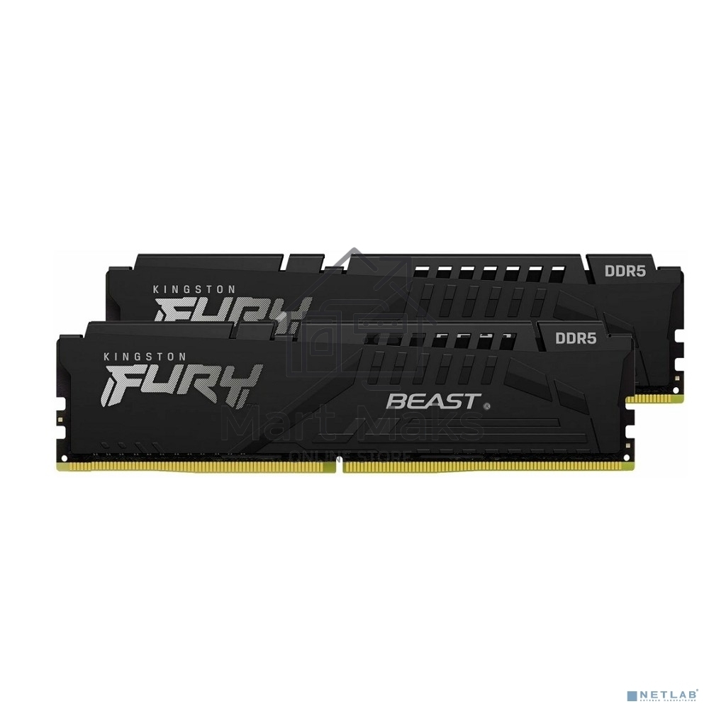 Оперативная память Kingston Fury Beast, DDR5, 64GB (2x32GB), 5600MHz, CL40, DIMM, радиатор, черный