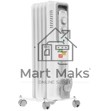 Обогреватель масляный Ballu CUBE BOH/CB-05W (5 секций), белый, 1000 Вт, 15 м2, механический термостат