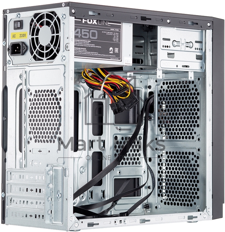 Компьютерный корпус Foxline FL-702, mATX, 1x5.25EXT, 1x3.5EXT, 2x3.5INT, 2xUSB3.0, HDA, w/o FAN, w/450W ATX PSU, w/1.2m EU pwr cord