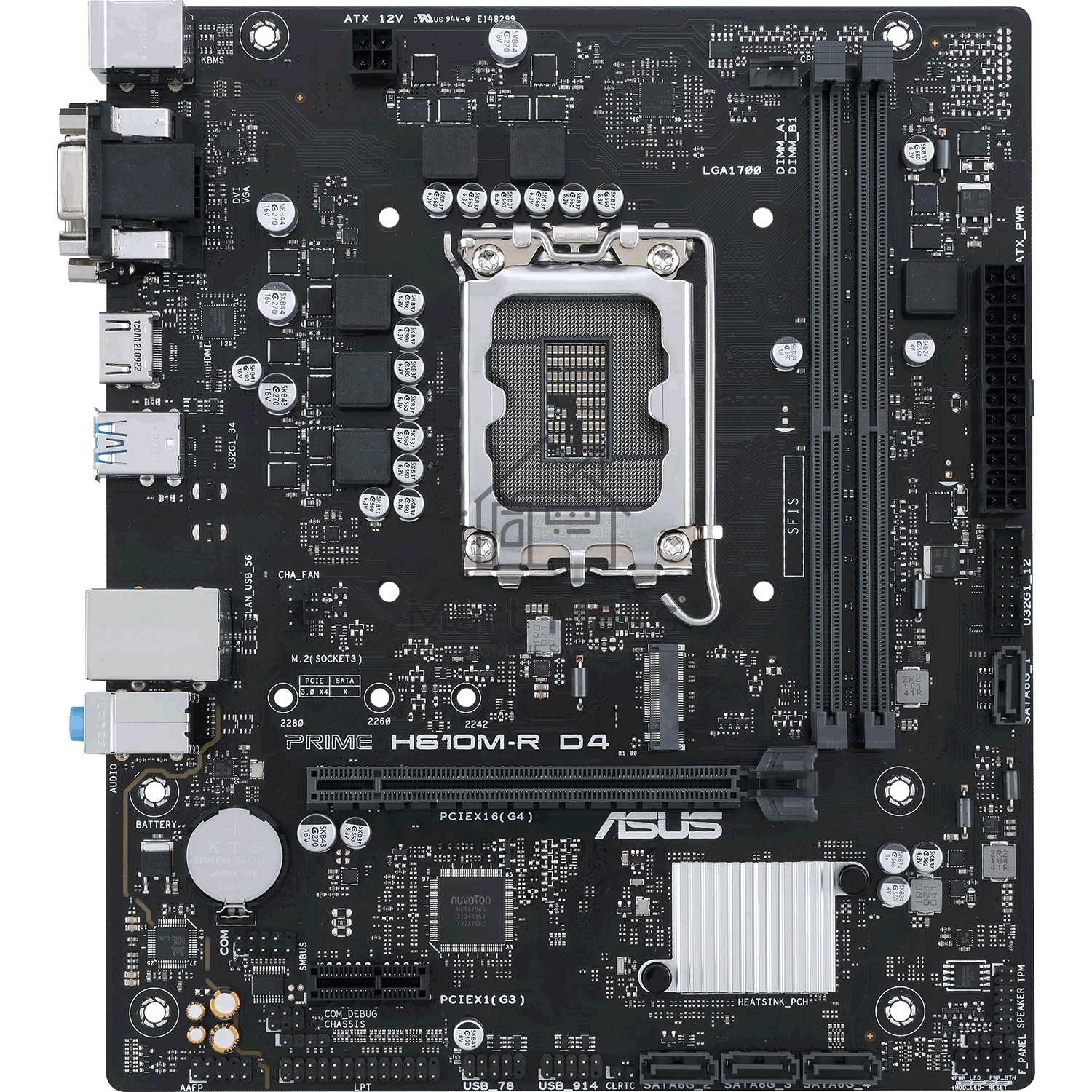 Материнская плата ASUS PRIME H610M-R D4-SI, LGA 1700, Intel H610, 2xDDR4, 4xSATA, 1xM.2 PCIe 3.0 x4, 1xPCIe 4.0 x16, 1xPCIe x1, 1xHDMI, 1xDVI, 1xVGA, 2xUSB-A 2.0, 2xUSB-A 3.2 Gen 1, 1x 1Gb LAN, 3x3.5 мм, 7.1, mATX