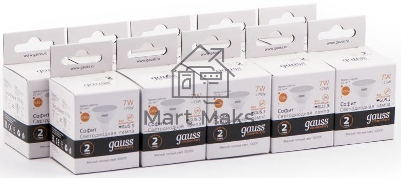 Лампа светодиодная Gauss Elementary MR16 7Вт цок.: GU5.3 спот 220B 3000K св. свеч. бел. теп. MR16 (упак.: 10 шт) (13517)