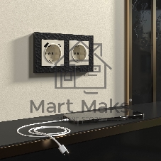 Розетка с заземлением, шторками и USB тип A+C (слоновая кость)