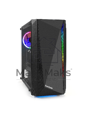 Компьютерный корпус Minitower ExeGate Mistery R2-NPX450 (mATX, БП 450NPX с вент. 12 см, 2*USB+1*USB 3.0, аудио, черный, 1 вент. 12см с RGb подсветкой и полоса на передней панели, боковая панель - закаленное стекло)