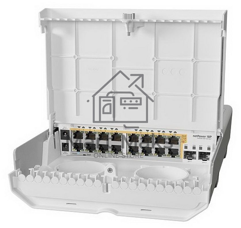 Коммутатор MikroTik Cloud Router Switch 318-16P-2S+OUT with 800MHz CPU, 256MB RAM, 16x Gigabit LAN with PoE-out, 2xSFP+ cages, RouterOS L5 or SwitchOS (dual boot), outdoor enclosure, mounting kit (power supply N