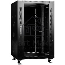 Шкаф телекоммуникационный напольный Cabeus, IP20, 18U, 988х600х600 мм (ВхШхГ), дверь: стекло, боковая панель: сплошная, разборный, черный