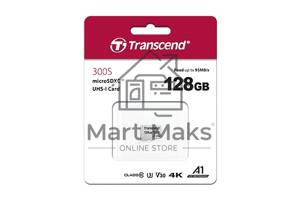 Флеш карта Transcend Micro SecureDigital 128Gb MicroSDXC Class 10 UHS-I U3, SD adapter(TS128GUSD300S-A)