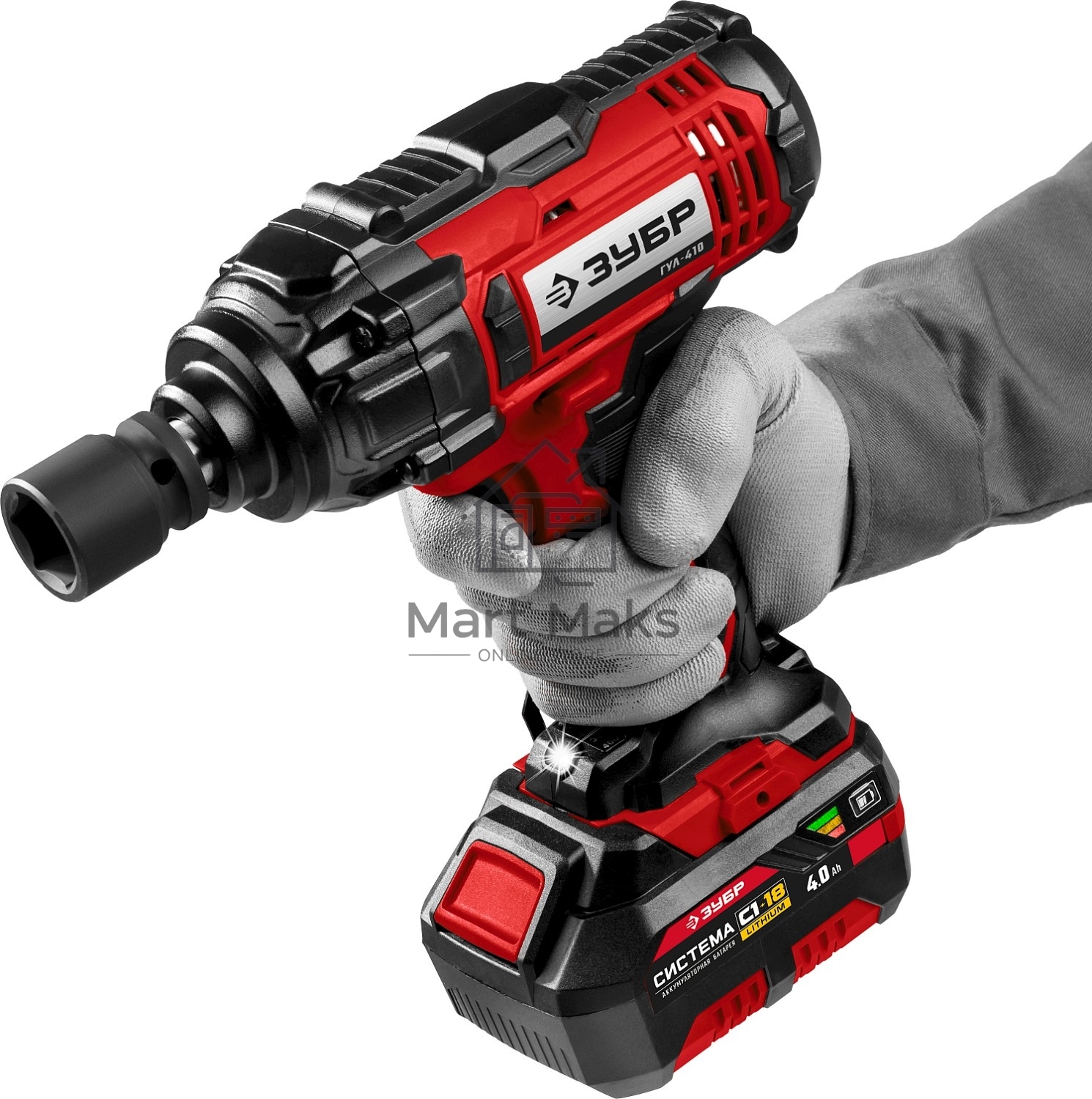 Гайковерт ЗУБР 18В, 1 АКБ (4Ач), в кейсе, ударный. ГУЛ-410-41