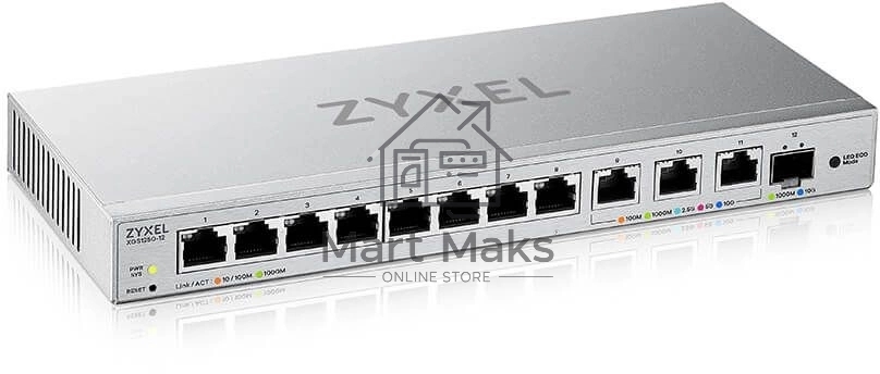 Мультигигабитный Smart L2 коммутатор Zyxel XGS1250-12, 8xGE, 3x1/2,5/5/10G, 1xSFP+, кнопка LED ECO Mode, настольный