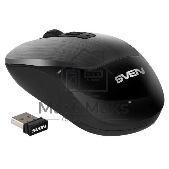 Мышь беспроводная SVEN RX-380W серый металлик, 1600 dpi, радиоканал, USB, кнопки - 4