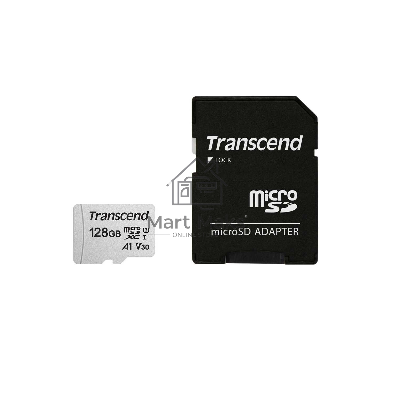 Флеш карта Transcend Micro SecureDigital 128Gb MicroSDXC Class 10 UHS-I U3, SD adapter(TS128GUSD300S-A)