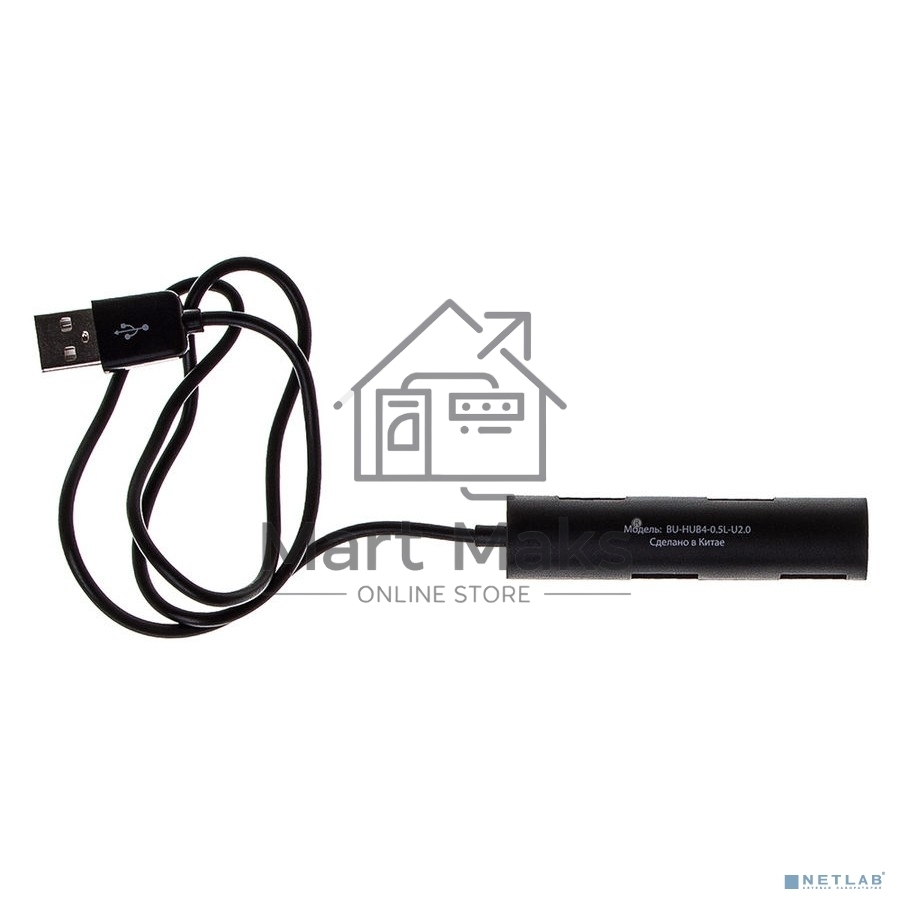 Разветвитель USB 2.0 Buro BU-HUB4-0.5R-U2.0 4порт. черный