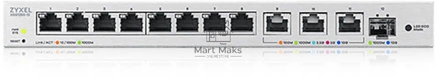 Мультигигабитный Smart L2 коммутатор Zyxel XGS1250-12, 8xGE, 3x1/2,5/5/10G, 1xSFP+, кнопка LED ECO Mode, настольный