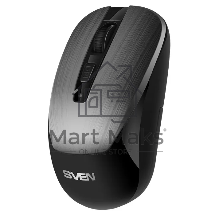 Мышь беспроводная SVEN RX-380W серый металлик, 1600 dpi, радиоканал, USB, кнопки - 4