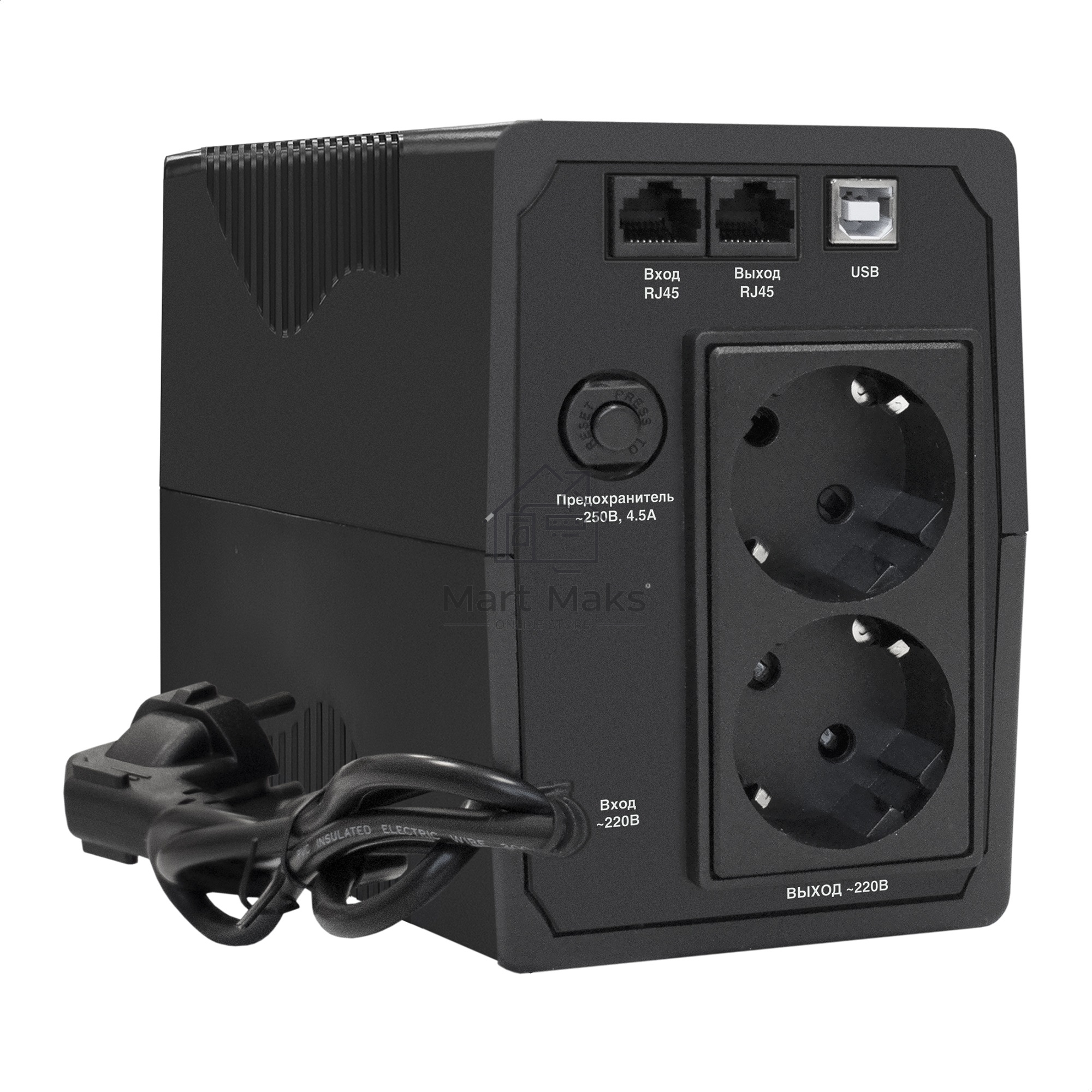 Источник бесперебойного питания ExeGate EX292786RUS Power Back BNB-1000.LED.AVR.2SH.RJ.USB <1000VA/550W,LED, AVR, 2*Schuko, RJ45/11,USB, Black>