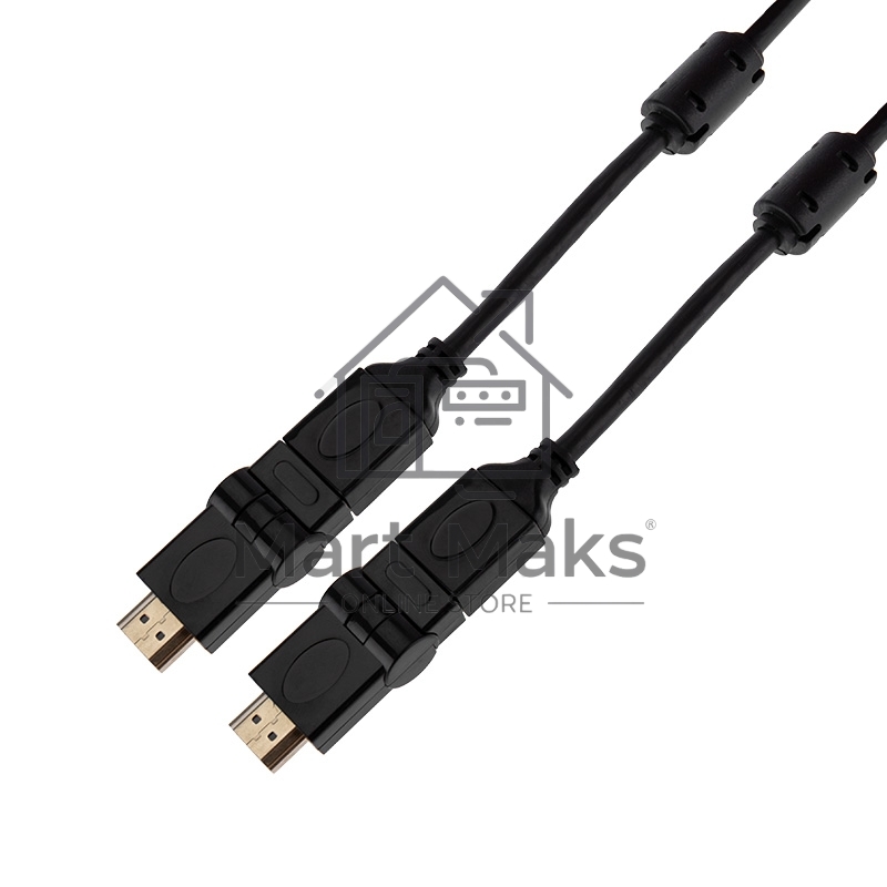 Шнур HDMI - HDMI с фильтрами, длина 2 метра, угловой 360° (GOLD) (PVC пакет) Rexant