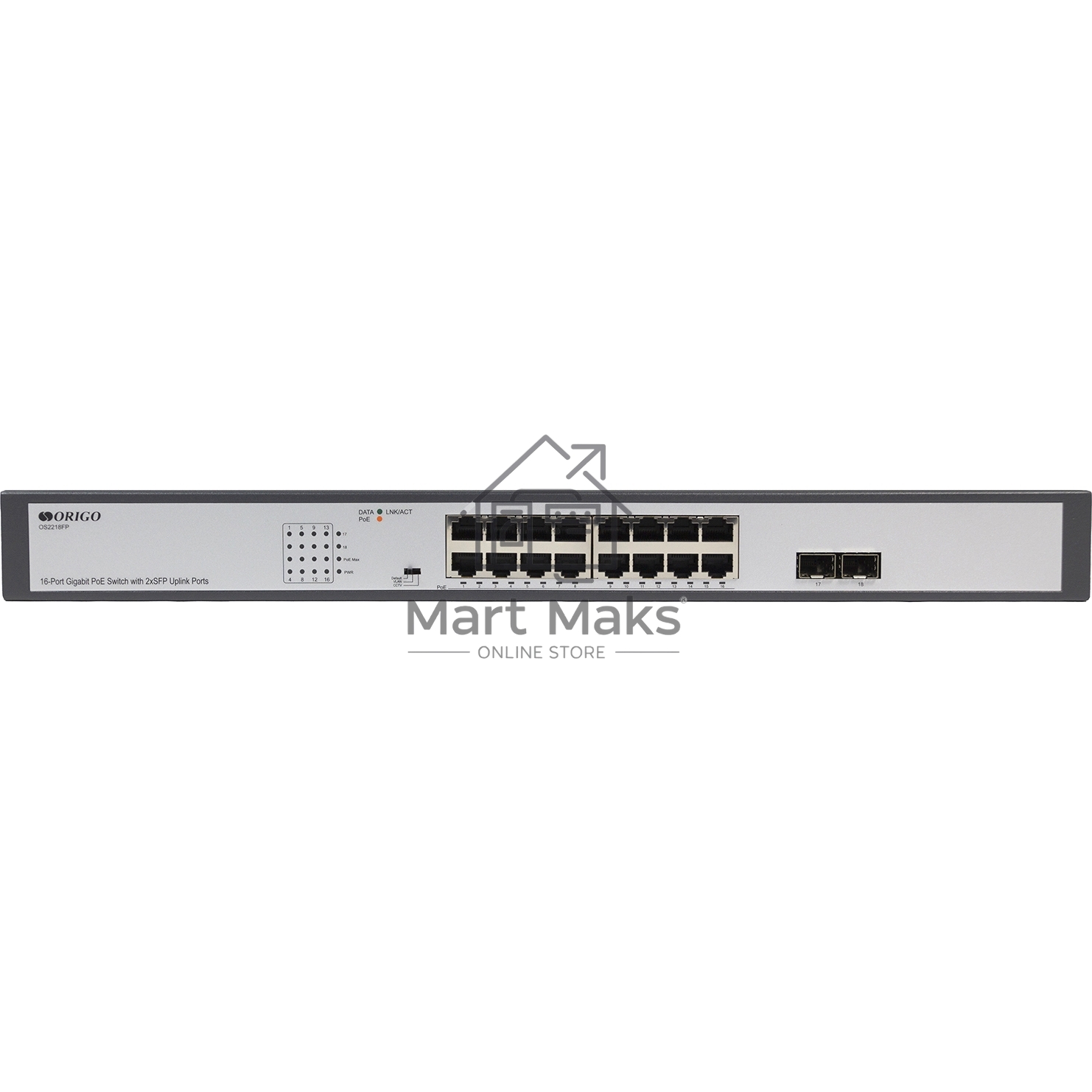 Коммутатор Unmanaged Switch 16x1000Base-T PoE, 2x1000Base-X SFP, PoE Budget 200W, Long-range PoE up to 250m, 19