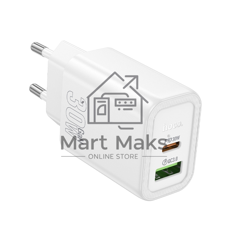 Зарядное устройство Hoco 30Вт, 3А, QC3.0/PD, 1xUSB, 1xType-C, N63, белый, коробка