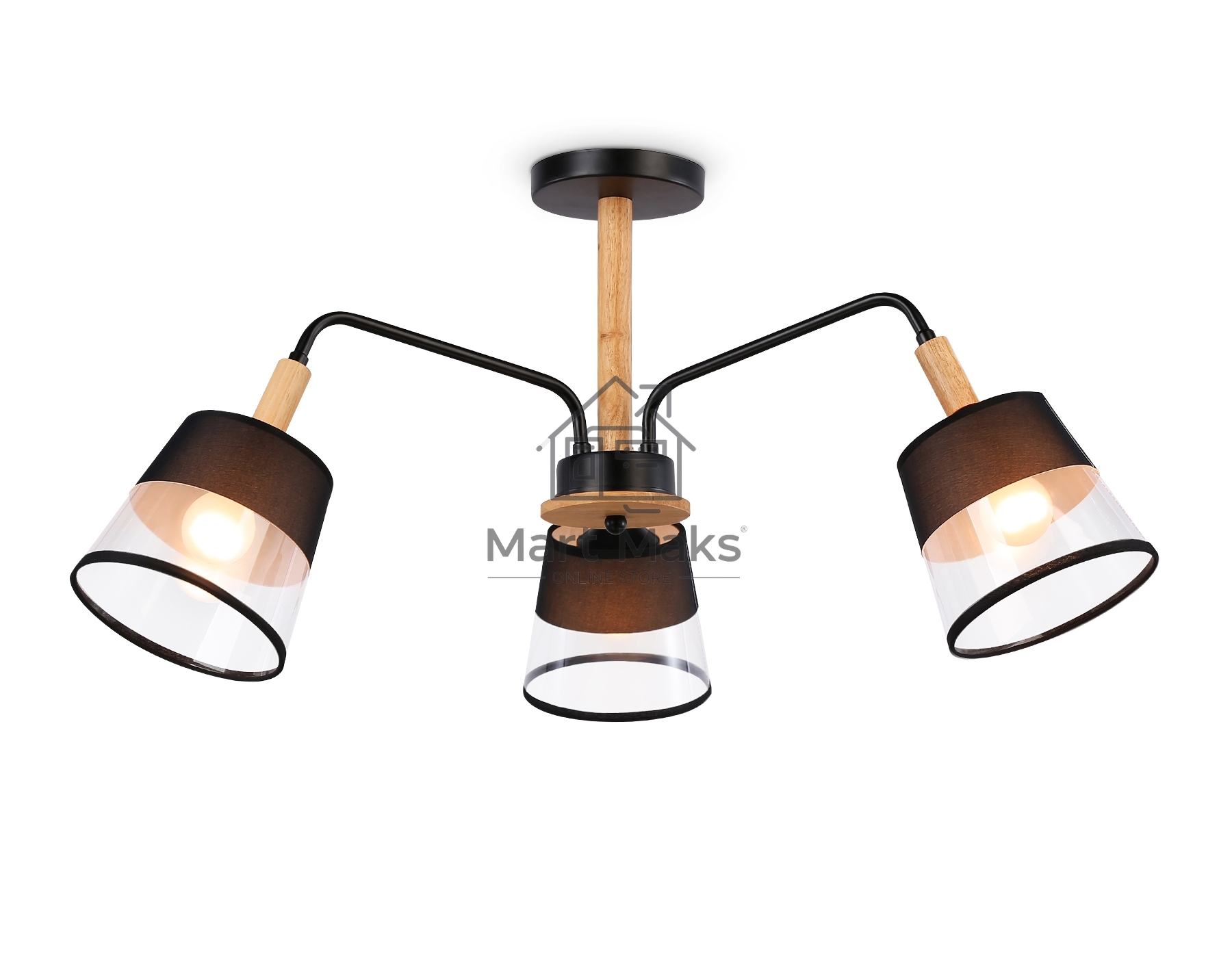 Светильник Ambrella light TR4740/3 BK/LW черный/светлое дерево E27/3 max 40W D760*350