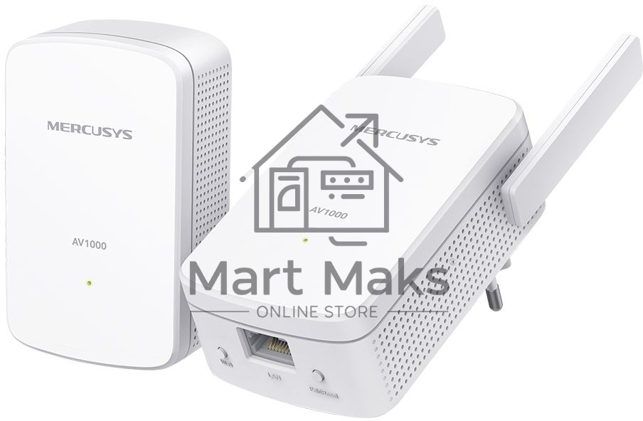 Комплект гигабитных Wi-Fi адаптеров Mercusys Powerline AV1000 Powerline kit with 300Mbps Wi-Fi, plug and play, up to 300 meters over an existing electrical circuit, the kit includes a MP510 and a MP500.