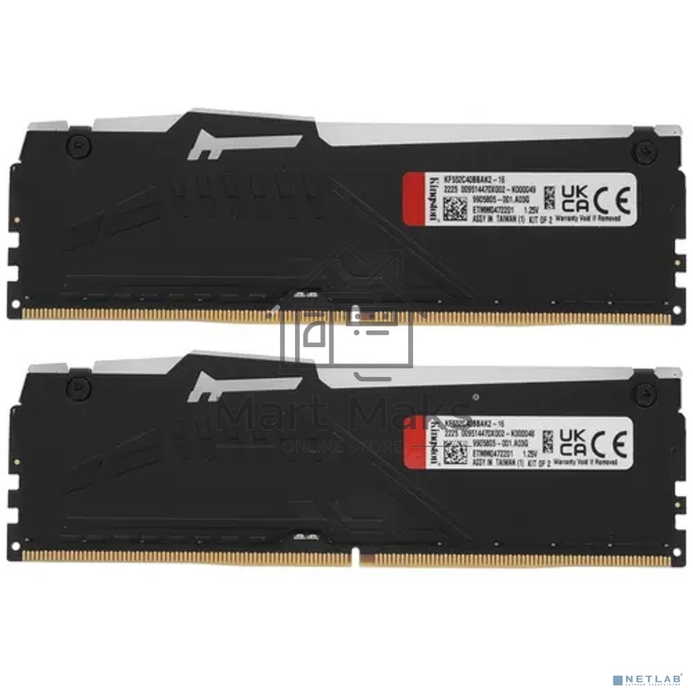 Оперативная память Kingston Fury Beast, DDR5, 16GB (2x8GB), 5200MHz, CL40, DIMM, с радиаторами, RGB, черный