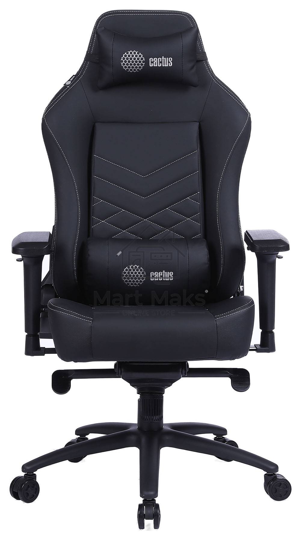 Кресло игровое Cactus CS-CHR-0112BL черный, сиденье черный, эко.кожа, с подголов. крестовина металл, пластик черный