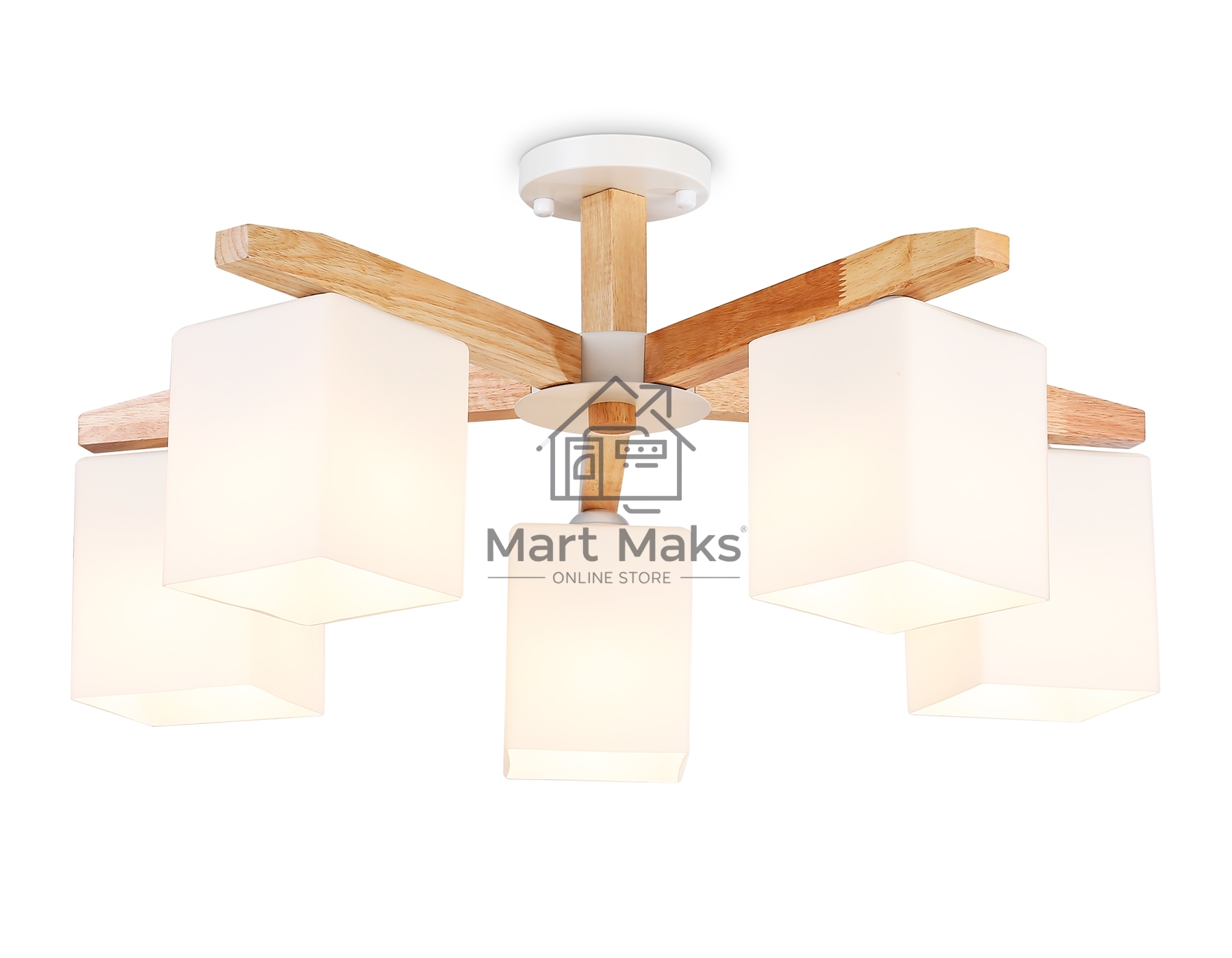 Светильник Ambrella light TR83118/5 WH/LW белый/светлое дерево E27/5 max 40W D700*325